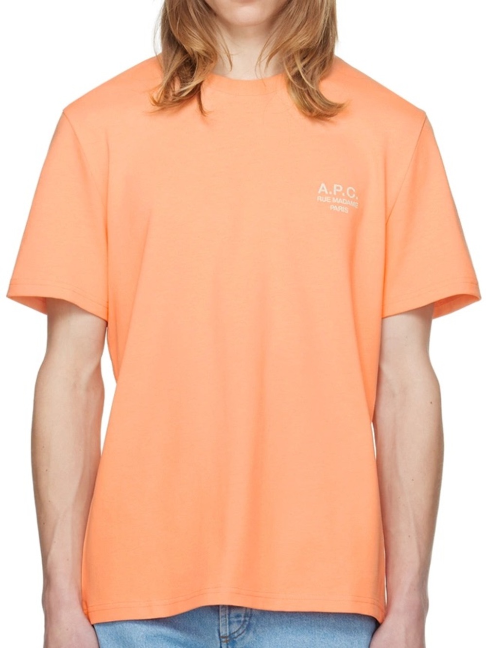 A.P.C. Peach-Orange Logo Short Sleeve Tee